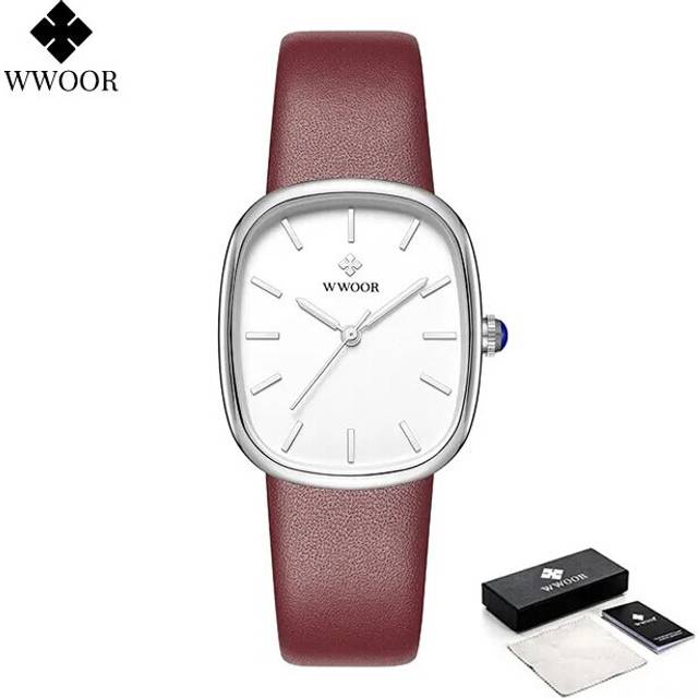 (Silver red box) WWOOR New Reloj Fashion Women's Watch Luxury Brand Elegant Dress Quartz