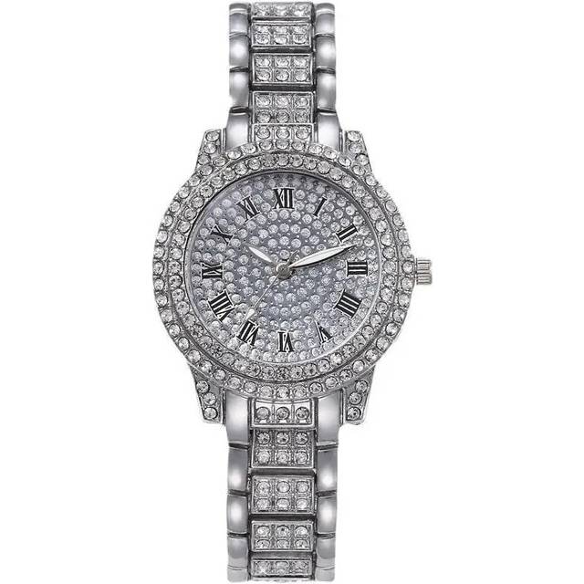 (Silver) Luxury Women Watch with Full Diamond Elegant Brand Quartz Steel Watches