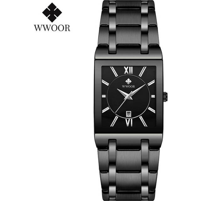 (black black) Luxury Gold Women's Watches New WWOOR Top Brand Fashion Square Ladies