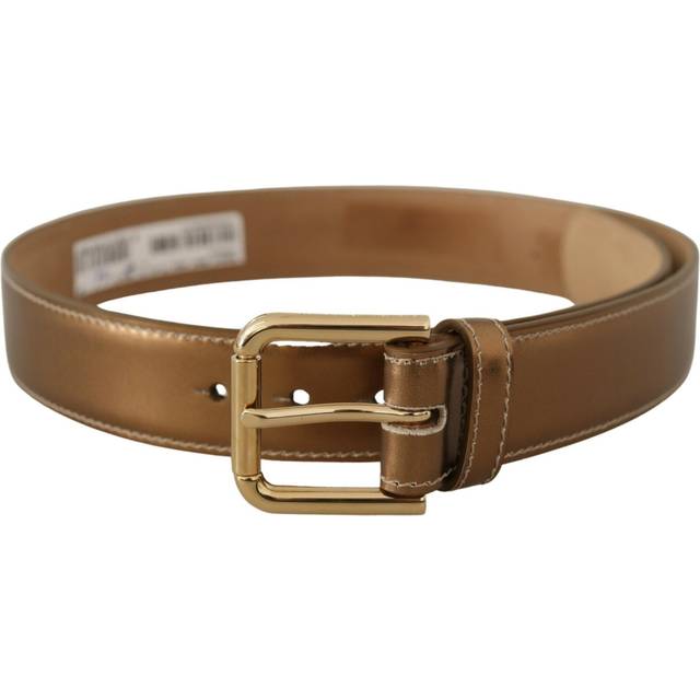 Dolce & Gabbana Bronze Calf Leather Gold Logo Waist Buckle Belt - 65 cm / 26 Inches