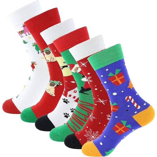 6 Pair Unisex Christmas Socks One Size Fits All Adult Kids Women Men Winter Holiday Season Present Funny Sock