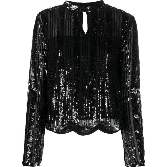 TWINSET - sequin-embellished keyhole-neck blouse - women - Polyester/Polyester - 46 - Black