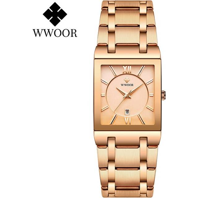 (rose rose) Luxury Gold Women's Watches New WWOOR Top Brand Fashion Square Ladies
