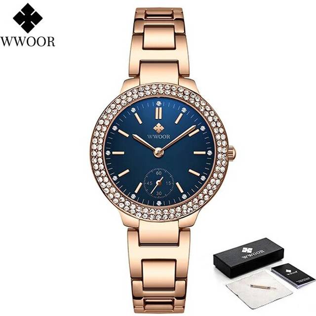 (rose blue box) WWOOR 2023 Fashion Blue Women Watches Top Brand Luxury Diamond Ladies