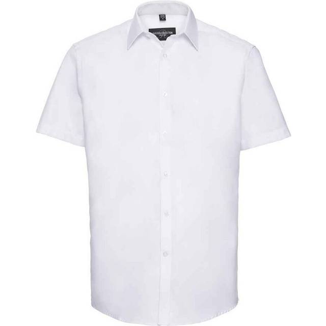 (14.5in, White) Russell Collection Mens Herringbone Short-Sleeved Formal Shirt