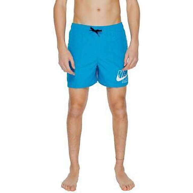 Nike Mens Laser Blue Logo Slide 5&#39; Volley Drawstring Waistband Straight Leg Regular-fit Swim Shorts L