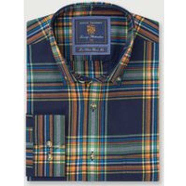 Brook Taverner Plaid Check Casual Long Sleeve Shirt - Navy - 2XL