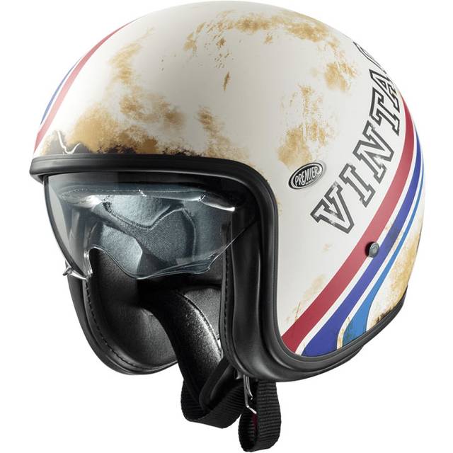 Premier Vintage BTR, open face helmet , color: Matt White/Red/Blue , size: S