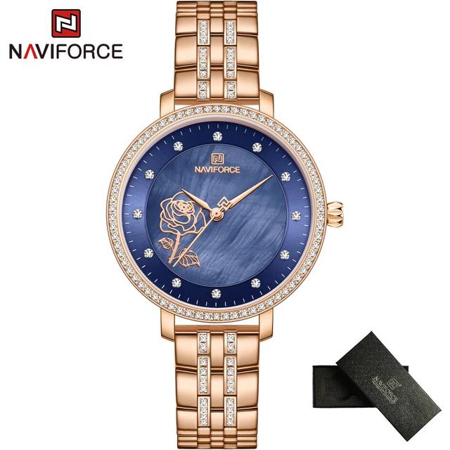 (Rose Gold Blue) NAVIFORCE New Watch Women Luxury Watches Ladies Creative Steel Women's
