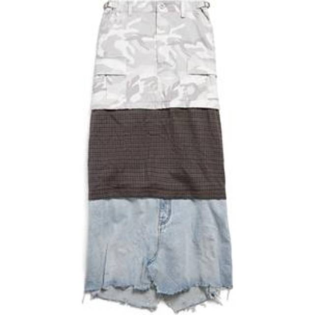 Balenciaga Grayscale Camo Maxi Layered Cargo Skirt - Grey &amp; Silver - Women's - 2 - 100% Cotton - 100% Virgin Wool