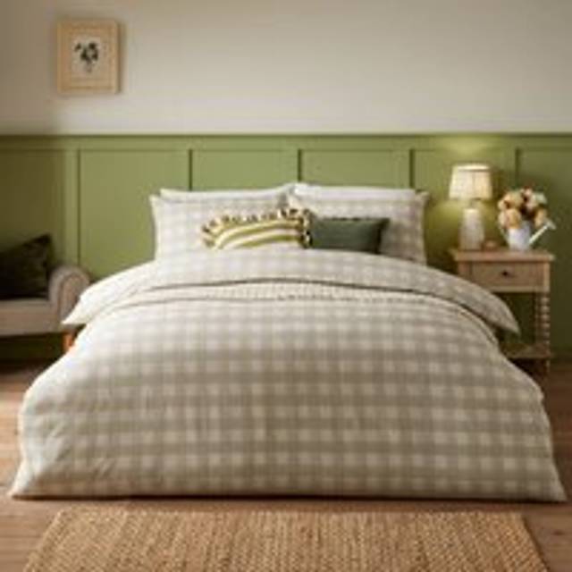 Hartsford Check Classic Polyester Duvet Cover Set Set - Beige (Kingsize Duvet Cover Set + 2 Pillowcases)