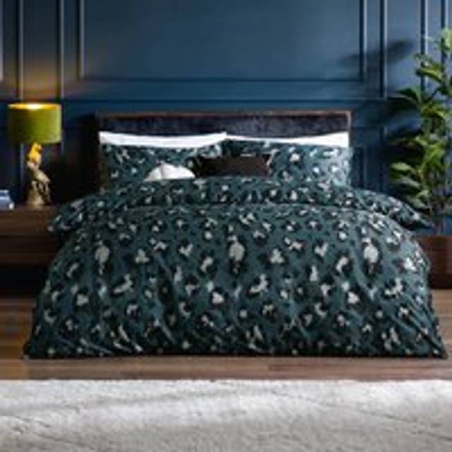 furn. Furn. True Leopard Printed Super King Duvet Cover Set Slate, Grey