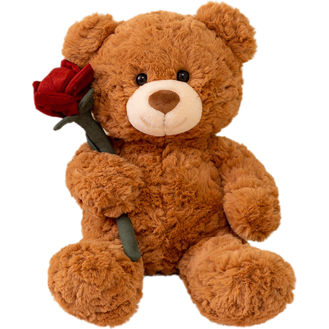 (Brown) Teddy Rose Bear Plush Toy Cloth Doll Valentine Day Gift Short Plush Pp Cotton