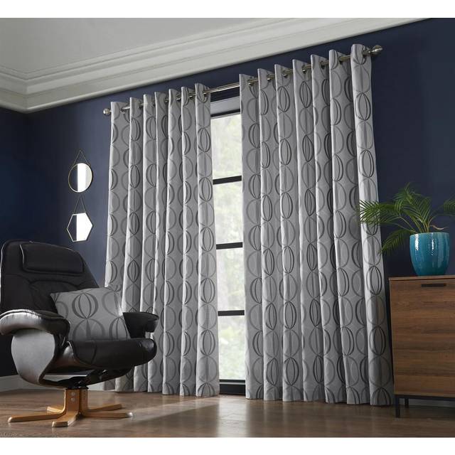 Ome Eyelet Ring Top Curtains - Silver / 228cm / 117cm - Grey