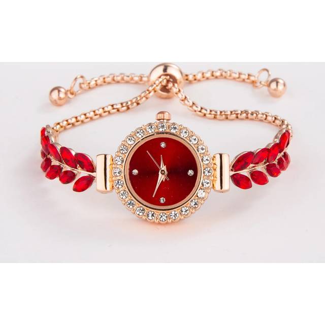 (Red) Top Selling 2023 New Feather Watches for Women Fashion Leaf Quartz Wristwatches