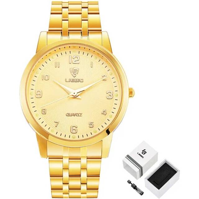 (gold For man box) LIEBIG Luxury Golden Quartz Wristwatch For Women Fashion Stainless Steel