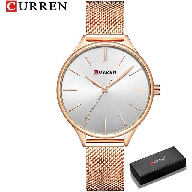 (rose white  box) CURREN Simple Watches Wristwatches Women brand Fashion Dress Ladies Watch - White