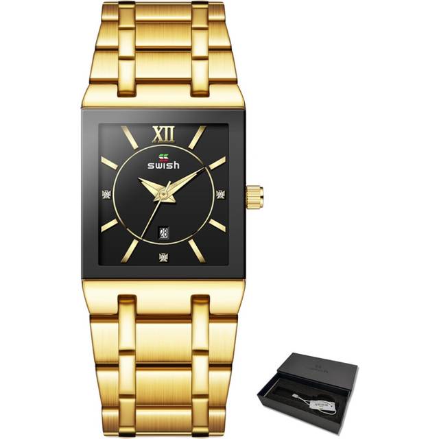 (Gold Black with Box) Top Relogio Feminino Luxo Golden Watches Women Fashion Square Quartz Watch