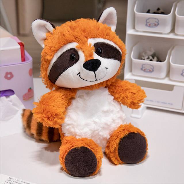 (Orange Raccoon, 25cm/9.84in) Raccoon Sloth Fox Plush Toy Stuffed Animals Doll Forest Zoo Gift Bedroom Decor