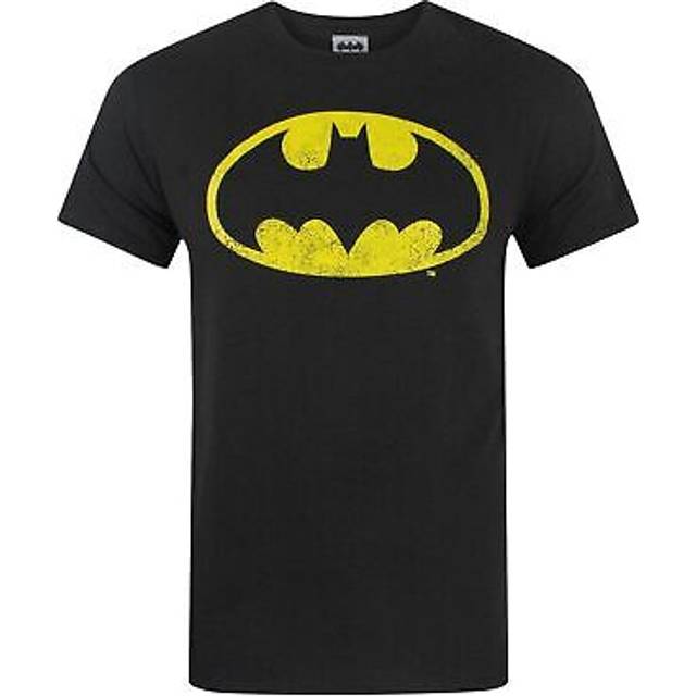 (S, Black) Batman Mens Distressed Logo T-Shirt