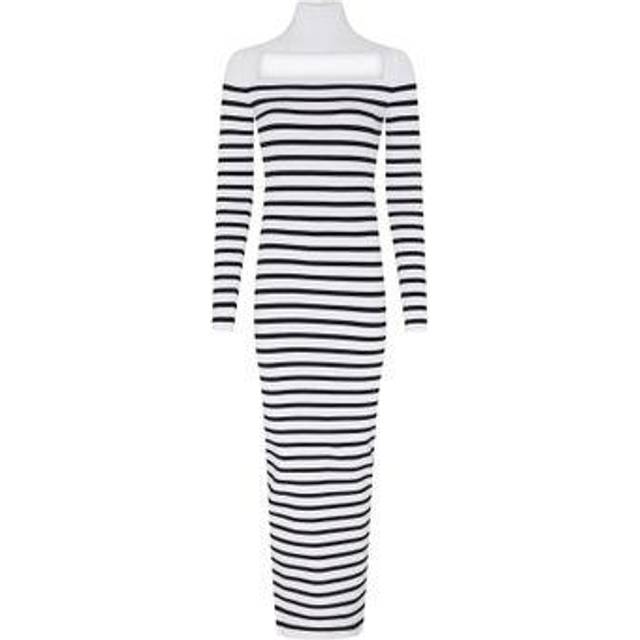 Jean Paul Gaultier, Midi Dresses, female, White, M, Striped Golf Dress with Rectangular Neckline Detail