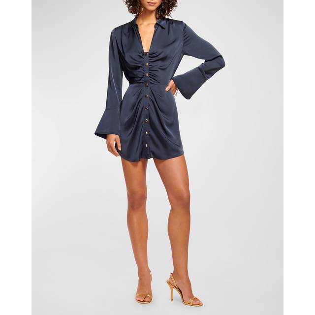 Katelyn Long Sleeve Ruched Mini Dress in Navy - NAVY - XL