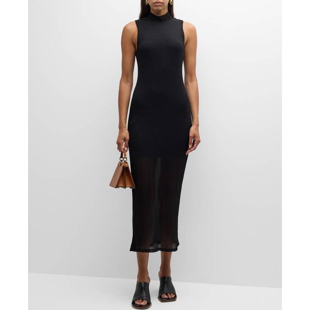FRAME Denim Mesh Mock Neck Maxi Dress