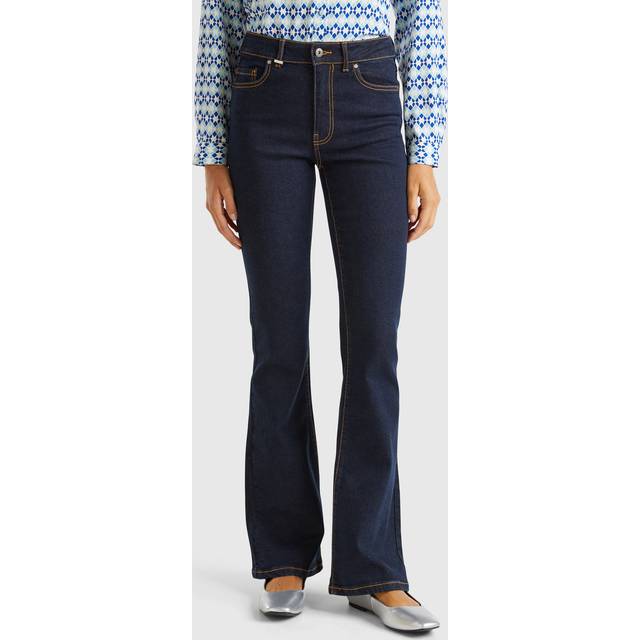 Benetton, Flared Jeans In Recycled Cotton Blend, size 27, Dark Blue, Women