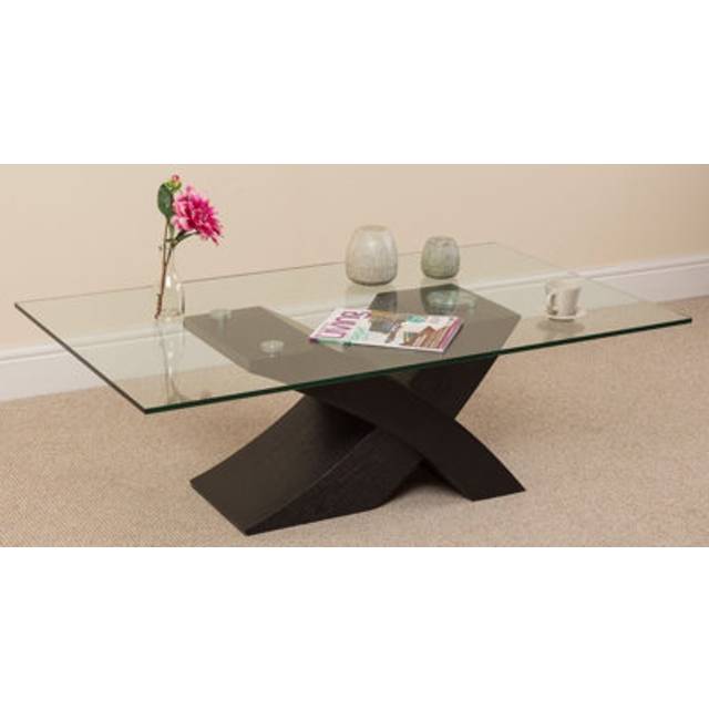 Thats Furniture Milano Glass and Black Wood Coffee Table for Living Room, Black
