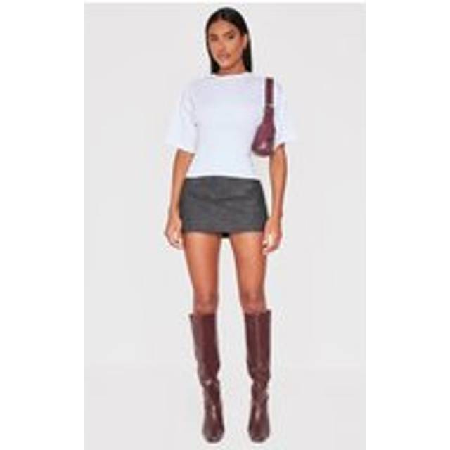 White Ruched Bust Detail Fitted T Shirt, White - XL
