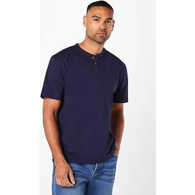 Mens Navy Grandad Neck T-Shirt