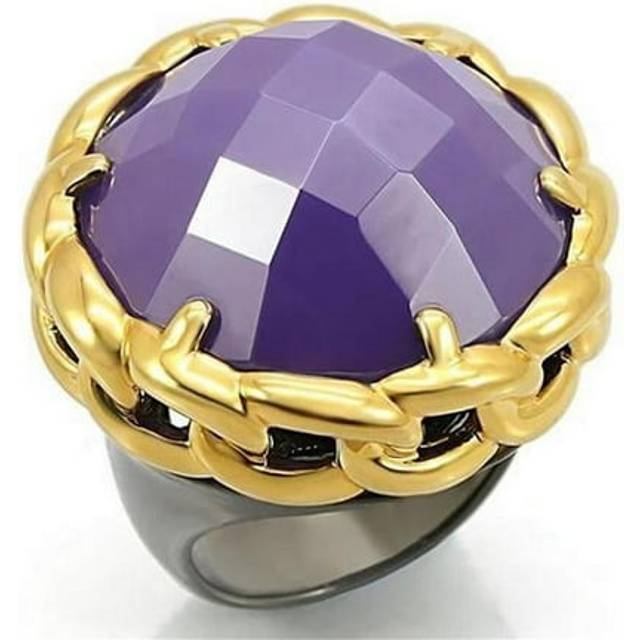 Alamode 0W311-5 Gold & Ruthenium Brass Ring with Milky CZ, Tanzanite - Size 5