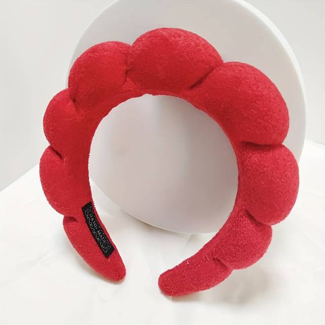 (Bright Red) Sponge Spa Headband Cloth Makeup Headband Spa Headband For Washing Face Makeup Skincare