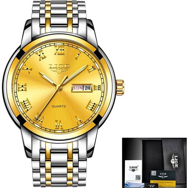 (all gold) 2023 LIGE Fashion Ladies Watch Brand Ladies Creative Steel Women Watches - Gold
