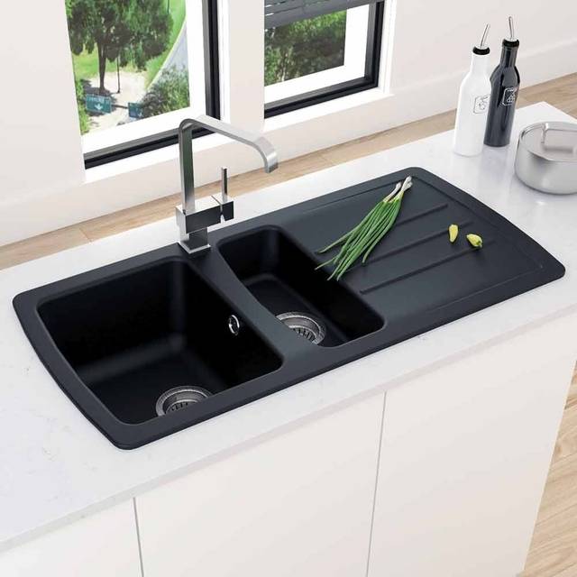 Astini Harrison 1.5 Bowl Black Composite Synthetic Kitchen Sink &amp;