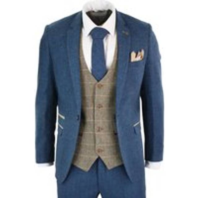 (34) Mens 3 Piece Blue Tweed Vintage Suit