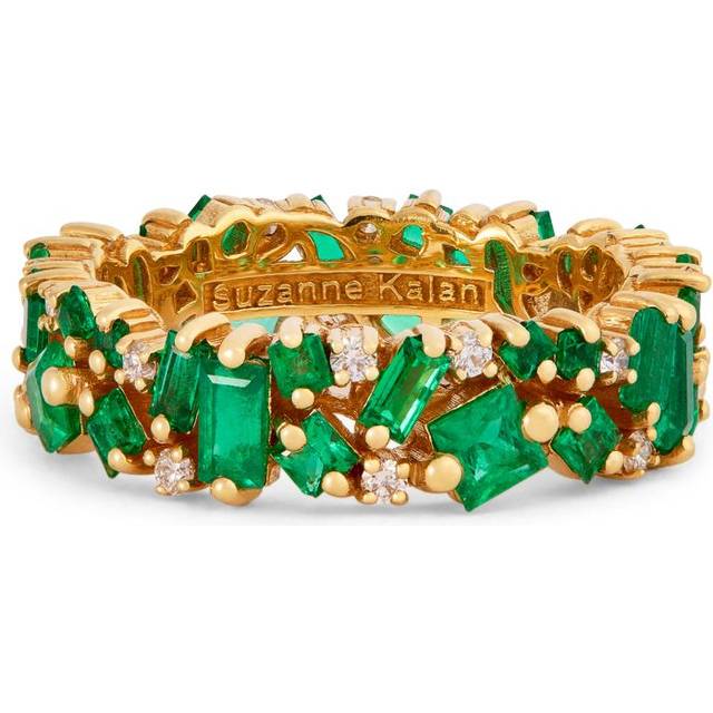 Suzanne Kalan Yellow Gold, Diamond and Emerald La Fantaisie Eternity Ring - 7.5