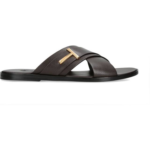 Tom Ford Mens Dark Brown Preston Brand-badge Leather Sandals Eur 44 / 10 Uk Men