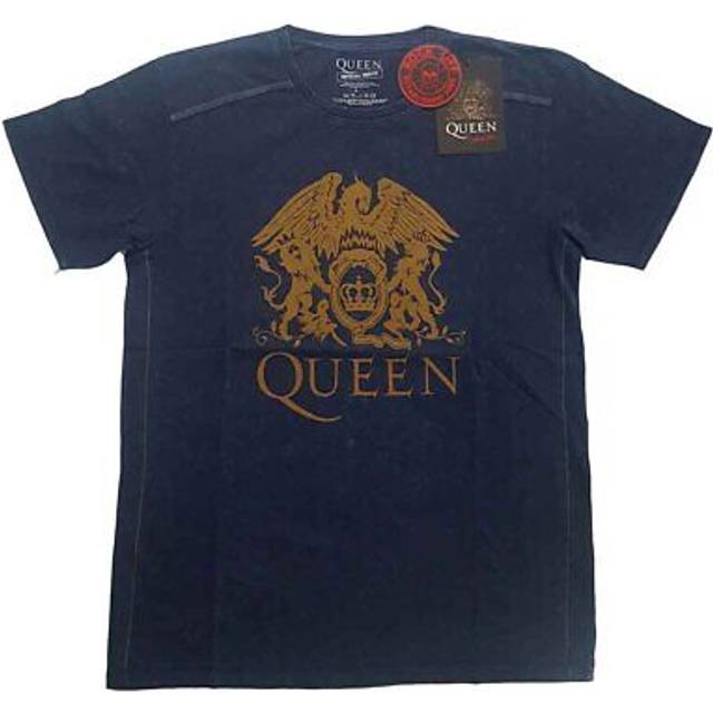 Queen t shirt classic crest band logo official mens navy blue snow wash l