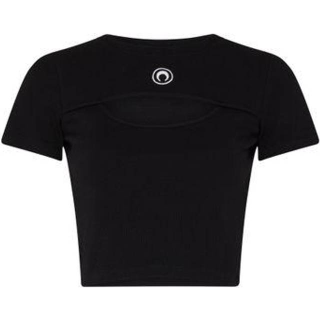 Marine Serre Black Moon Logo Ribbed Jersey Cut-Out T-shirt - BK99 BLACK - M