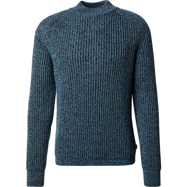 BOSS Kearth Regular Fit Ribber Mock Neck Knitted Jumper - Blue, Blue, Size S, Men