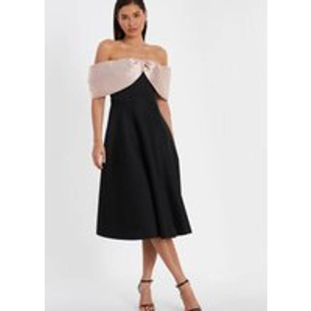 Quiz Womens Black Bardot Midi Skater Dress - Size 20 UK