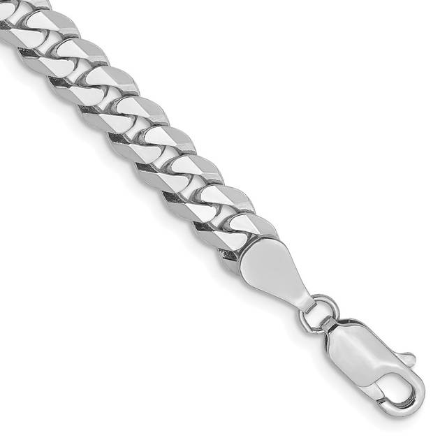 14K White Gold 5.75 mm Flat Beveled Curb Chain 7 in. Bracelet
