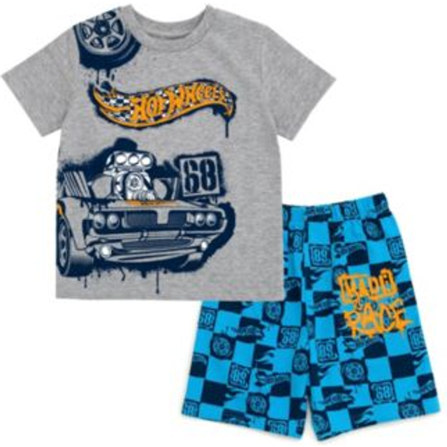 Hot Wheels Little Boys T-Shirt and French Terry Shorts Outfit Set Gray/Blue 6