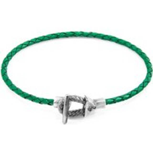 Cullen Silver and Braided Leather Bracelet - Green - 19cm