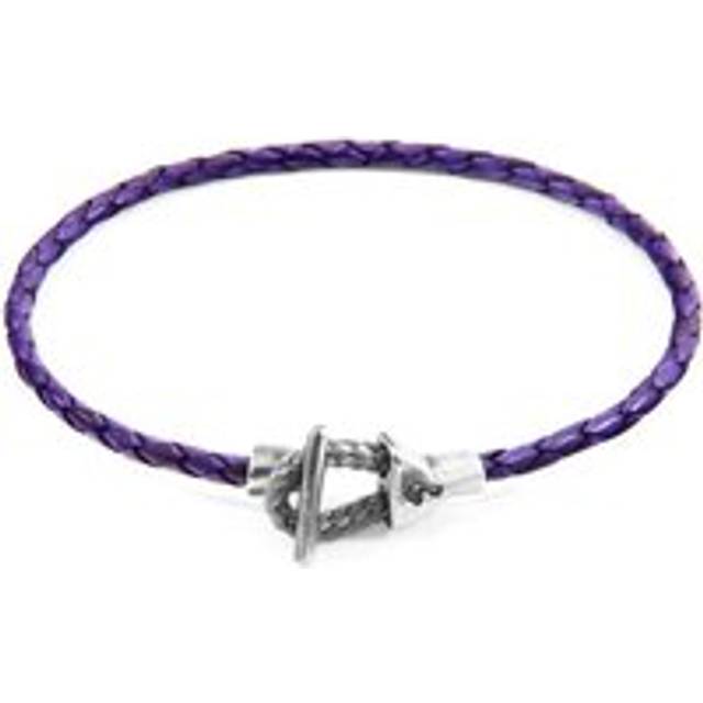 Cullen Silver and Braided Leather Bracelet - Purple - 21cm