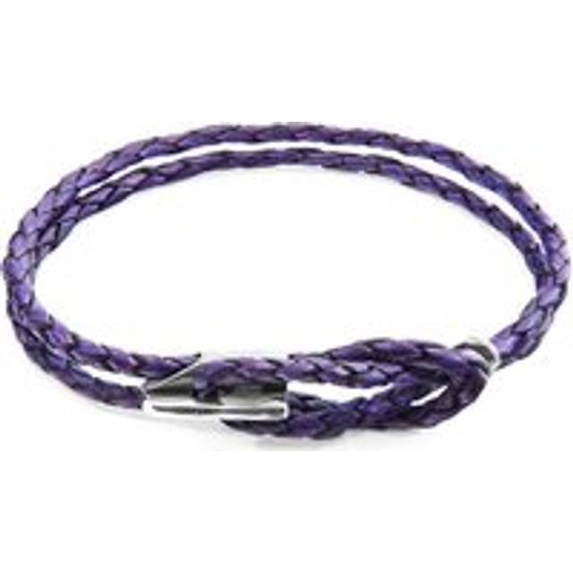 Padstow Silver and Braided Leather Bracelet - Purple - 21cm