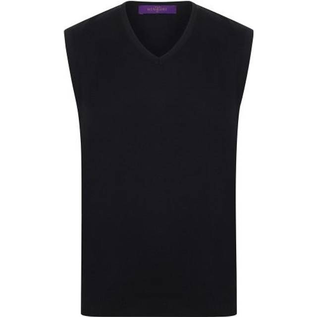 (L, Black) Henbury Mens Sleeveless 12 Gauge V-Neck Fine Knit Jumper