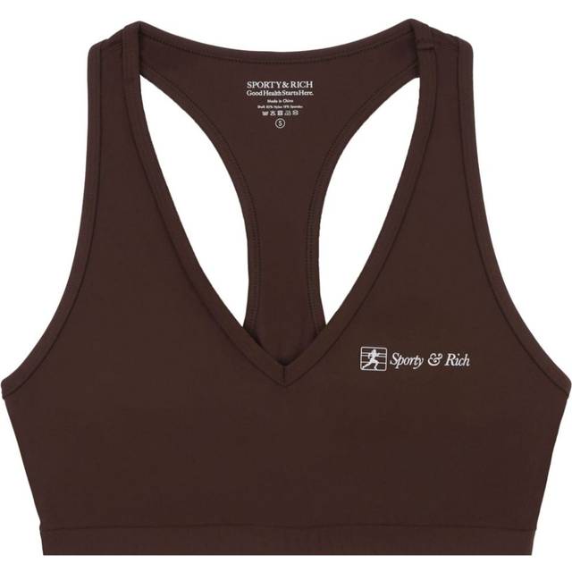 Sporty & Rich - Runner Script V-neck sports bra - women - Nylon/Spandex/Elastane - XS - Brown