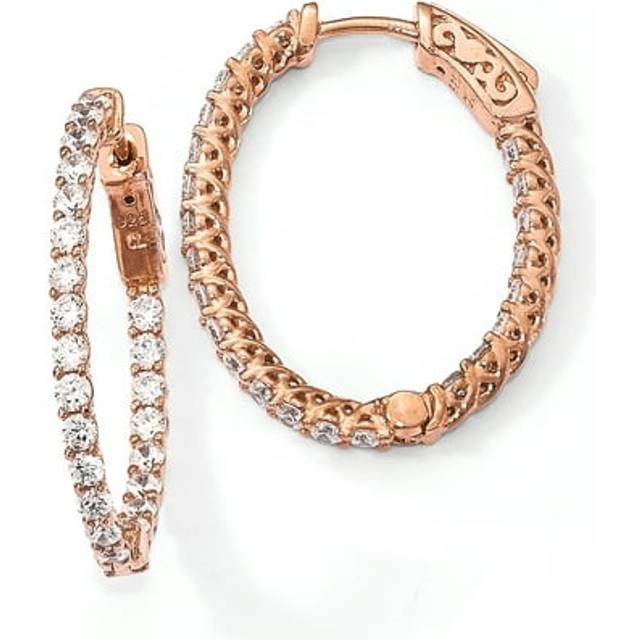 Sterling Shimmer QE7578P Sterling Silver Rose-Tone CZ in & Out Oval Hoop Earrings